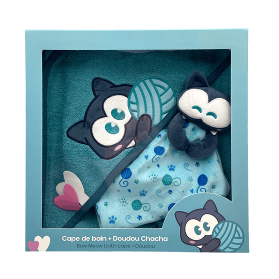 Coffret bébé chacha – cape de bain et doudou
